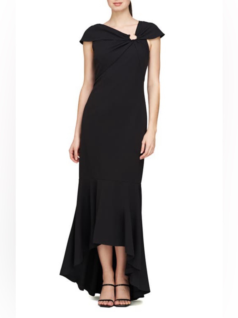 NWT JS Collections Elegant Black hi-low Knot-Detail Evening Dress